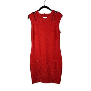 Cache SZ Medium Sleeveless Red Textured Bodycon Dress With Back Cutout Colorful